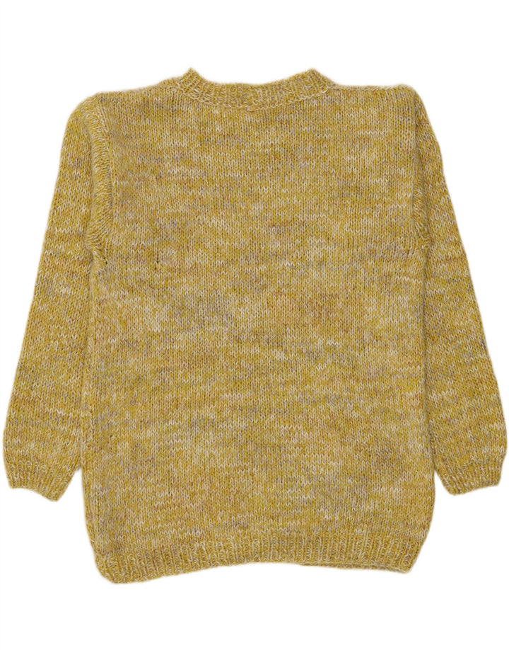 Vintage hombres barco cuello jumper suéter medio amarillo moteado