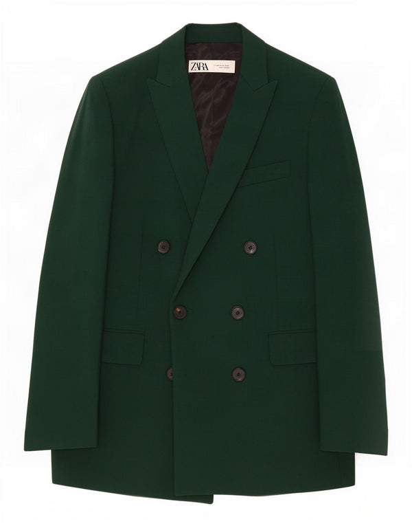 Zara Mujer Chaqueta Blazer Extragrande De Doble Botonadura UK 6 XS Viscosa Verde