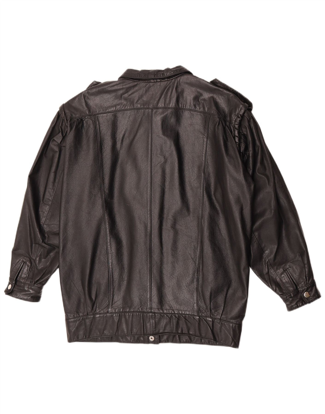 Vintage mujer chaqueta de cuero militar Reino Unido 12 cuero negro medio