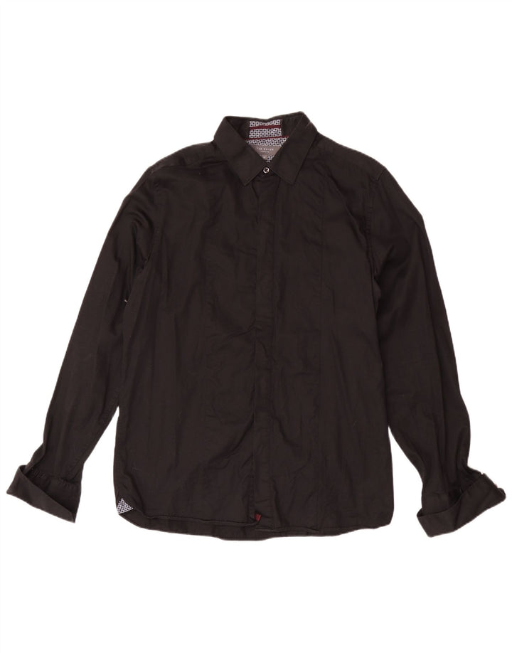 Ted Baker Camisa formal de corte moderno para hombre, talla 16, algodón negro grande