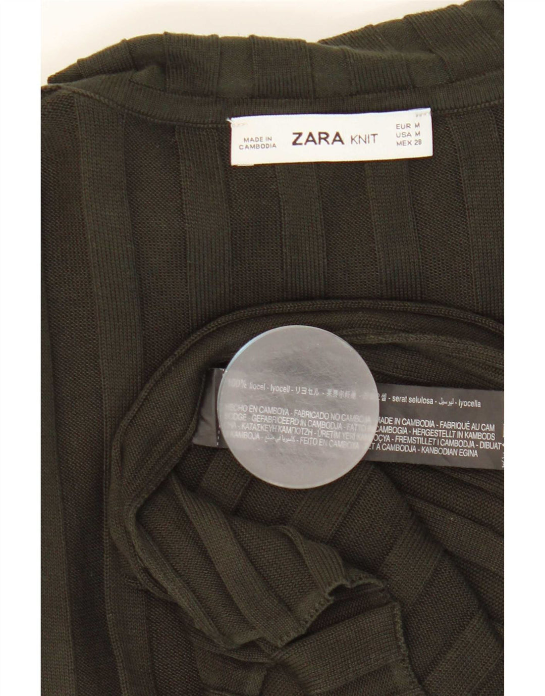 Zara Mujer Top Manga Larga UK 42 Medium Khaki Lyocell
