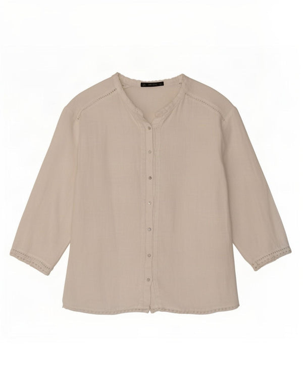 Zara Mujer Blusa Camisa Manga 3/4 UK 40 XL Blanco