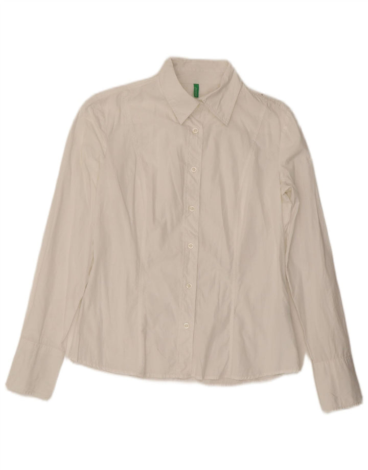 Camisa Benetton Mujer ES 44 Mediano Blanco Algodón