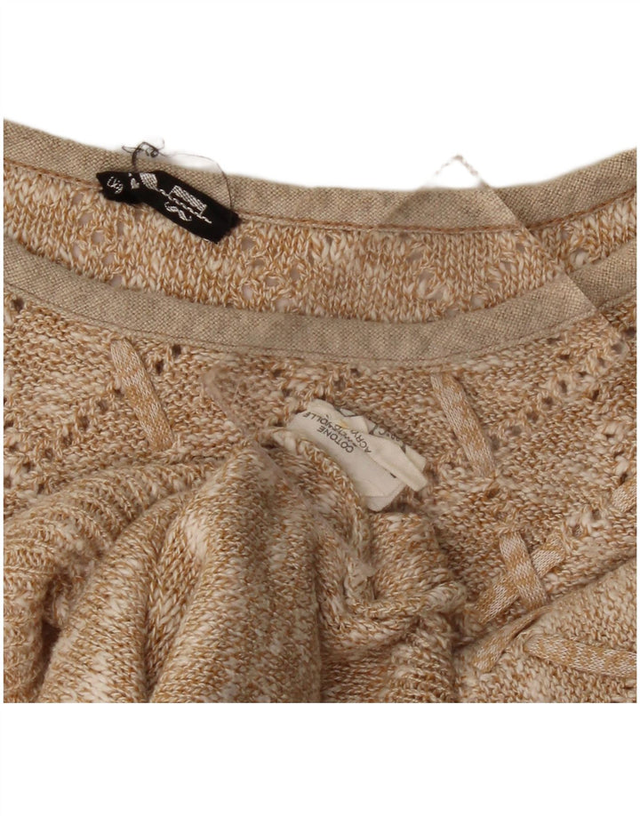 Vintage mujer manga corta barco cuello jersey suéter Reino Unido 14 medio beige