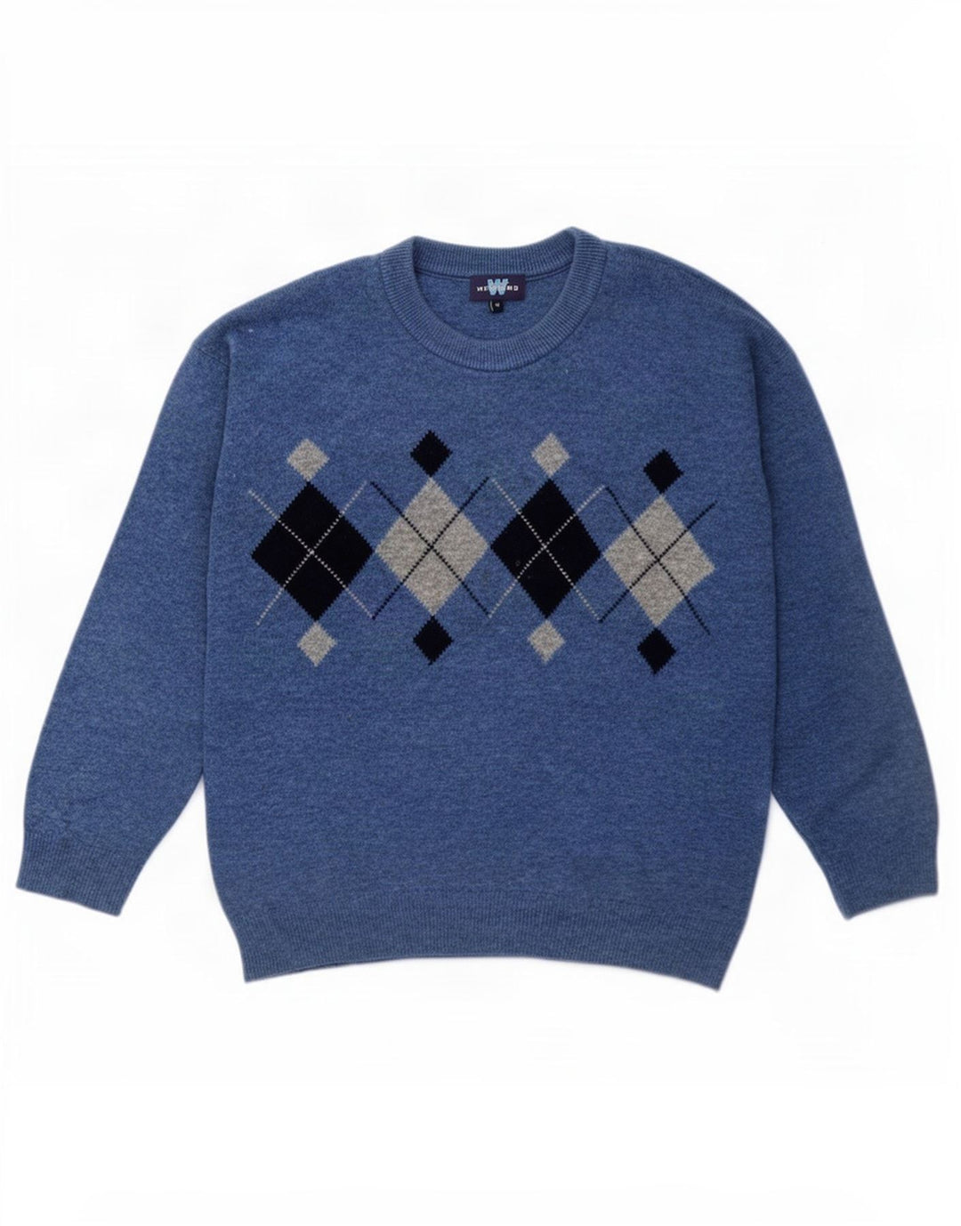 Weekend Jersey De Cuello Redondo Para Hombre Jersey De Lana Azul Medio Argyle/Diamond