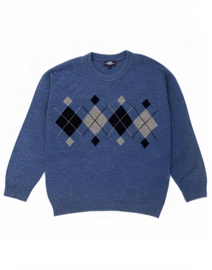 Weekend Jersey De Cuello Redondo Para Hombre Jersey De Lana Azul Medio Argyle/Diamond