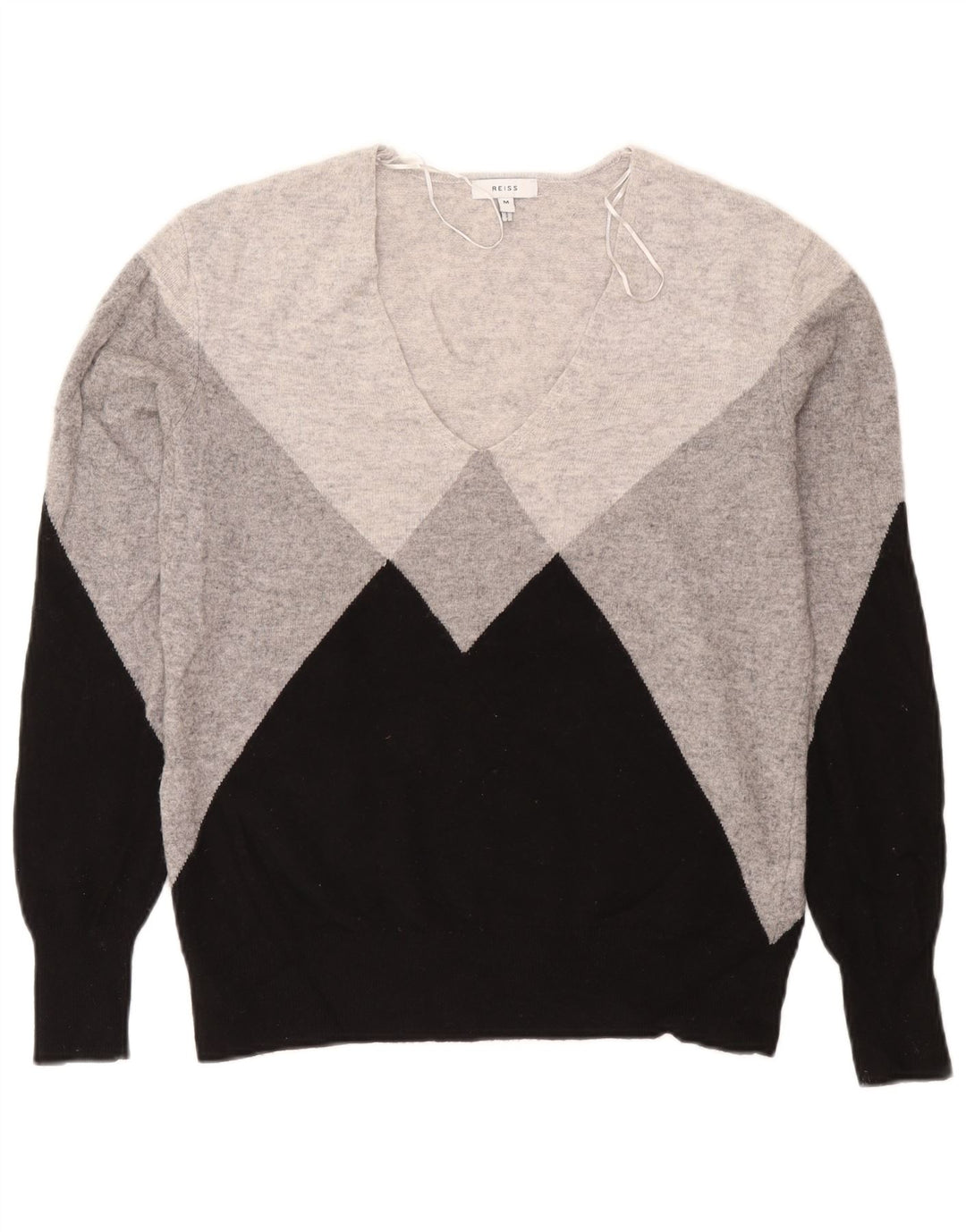 Reiss Jersey con cuello en V para mujer UK 44 Lana gris medio con bloques de color