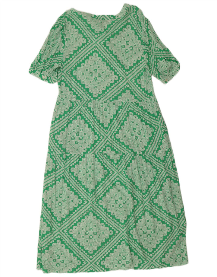 Marks & Spencer Vestido acampanado regular para mujer UK 42 Verde medio Geométrico