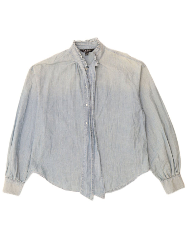 Ralph Lauren Camisa con lazo frontal para mujer Reino Unido 14 Algodón azul medio