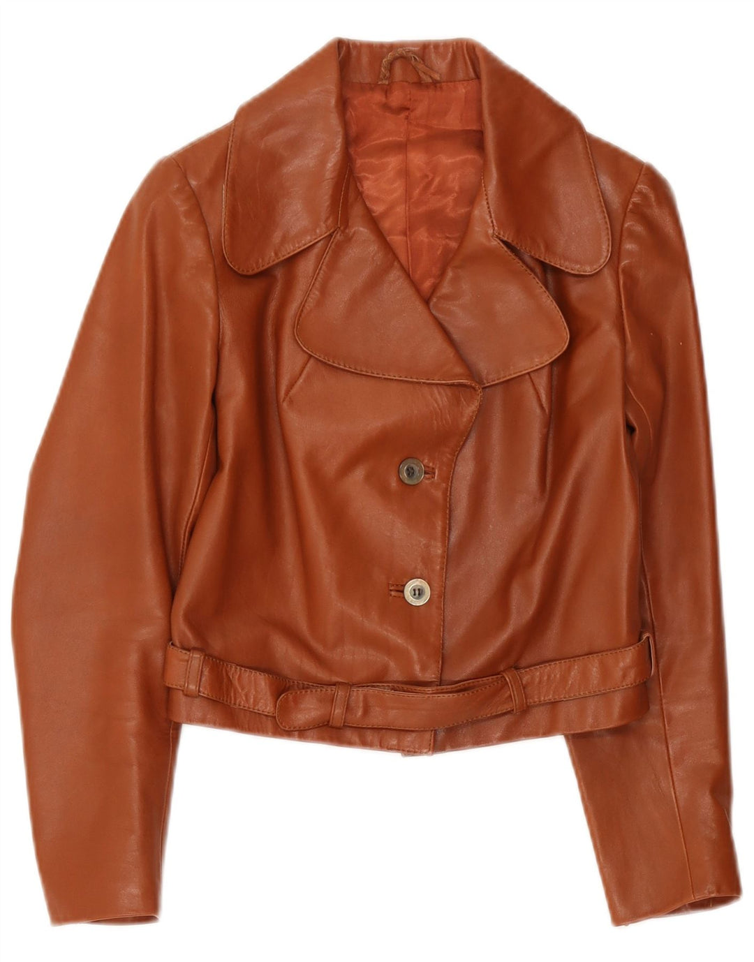 Vintage mujer 2 botones cuero Blazer chaqueta Reino Unido 4 XS marrón