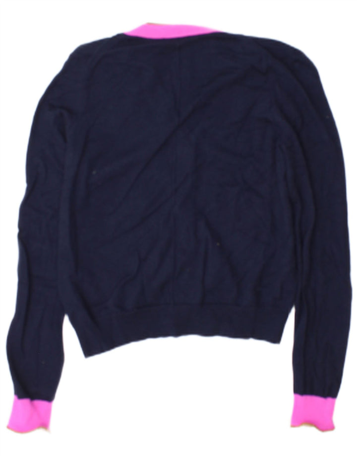 Suéter tipo cárdigan para mujer Jigsaw UK 40 Lana mediana azul marino con bloques de color