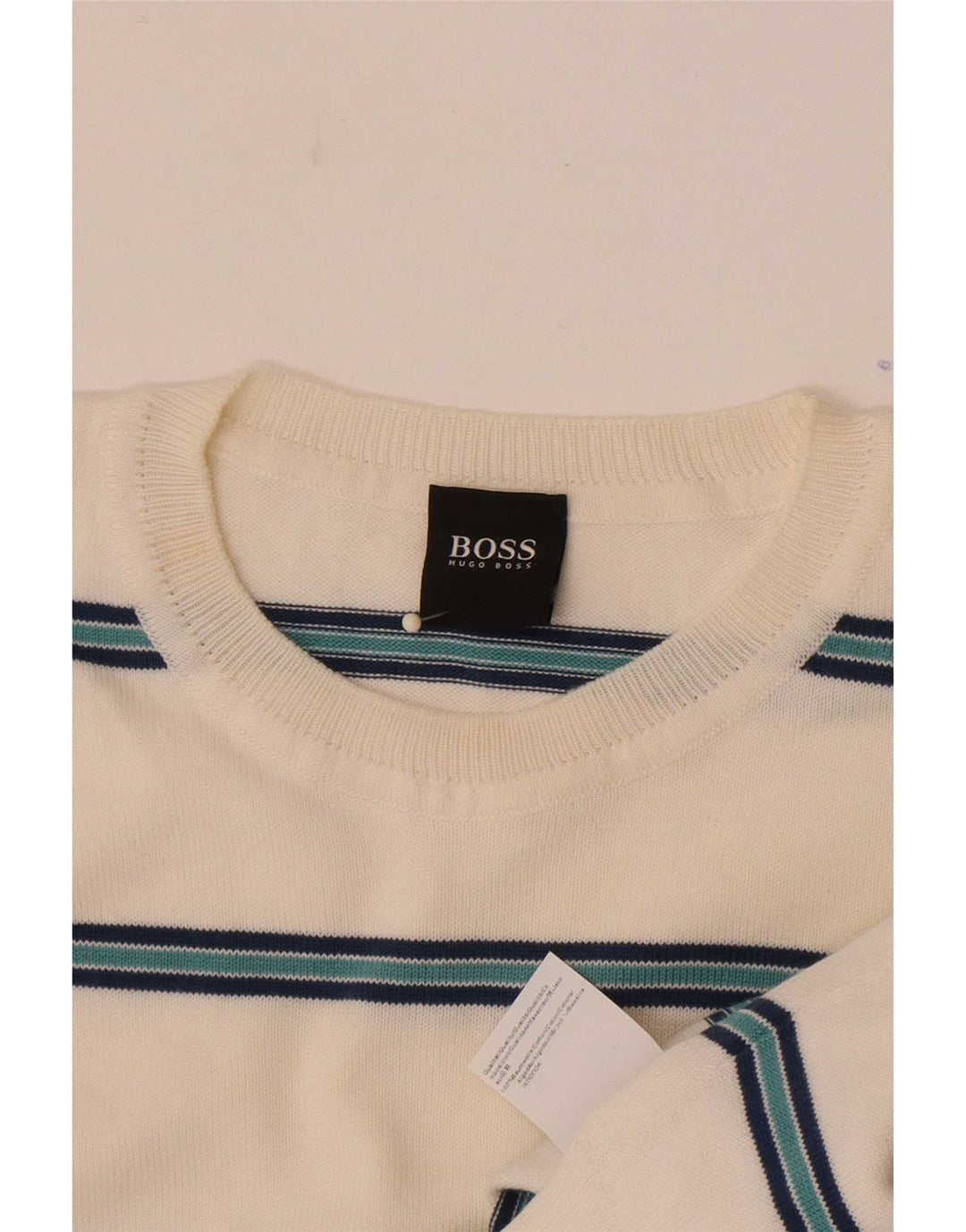 Hugo Boss Hombre Jersey con cuello redondo Jersey de algodón a rayas blanco mediano