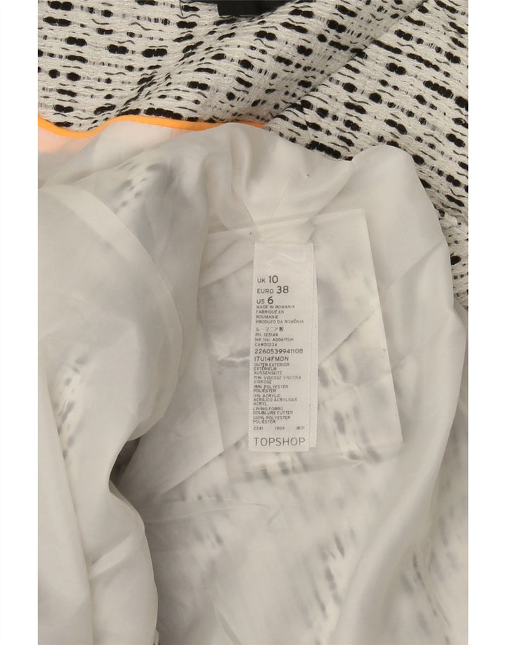Topshop Chaqueta tipo blazer abierta para mujer UK 10 Small Viscosa moteada blanca