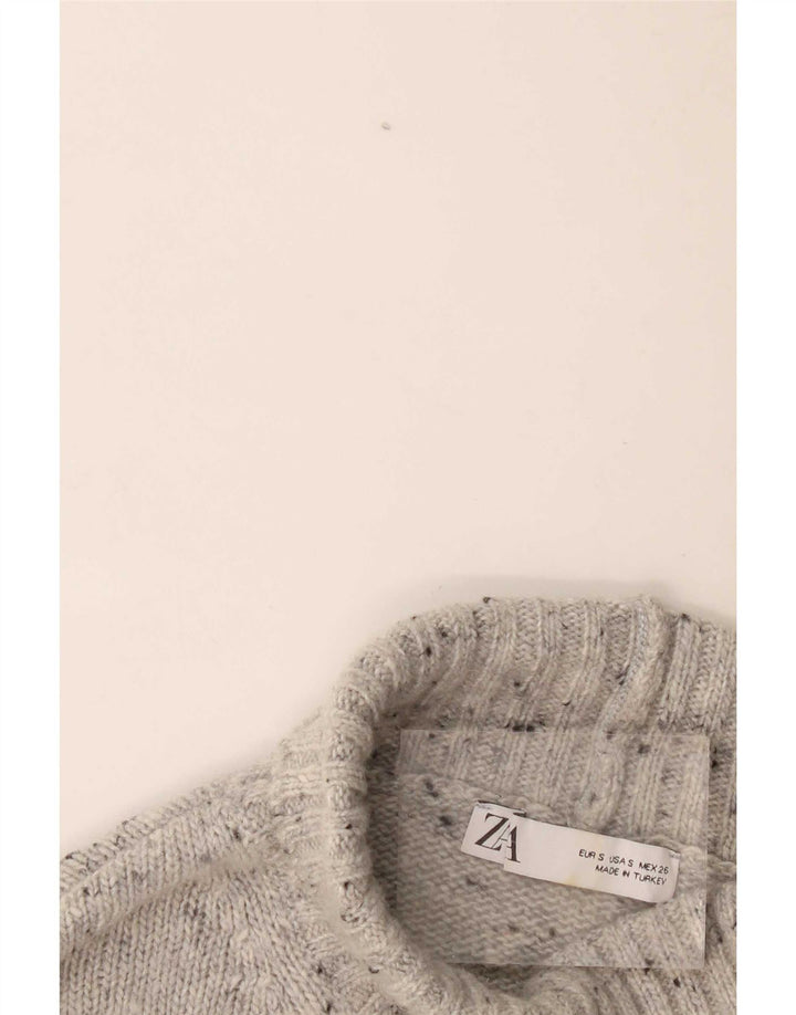 Zara Mujer Jersey De Cuello Alto De Gran Tamaño Suéter UK 10 Small Gris Moteado