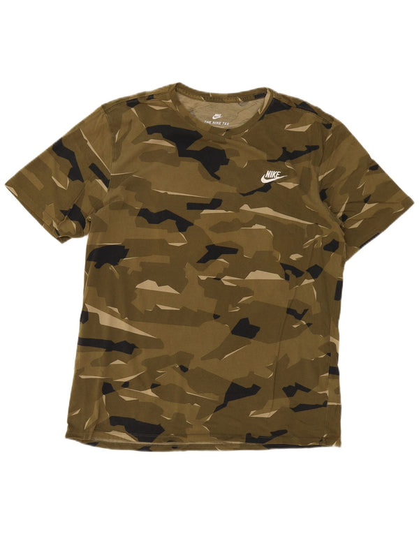 Nike Camiseta de corte atlético para hombre, talla grande, algodón de camuflaje caqui