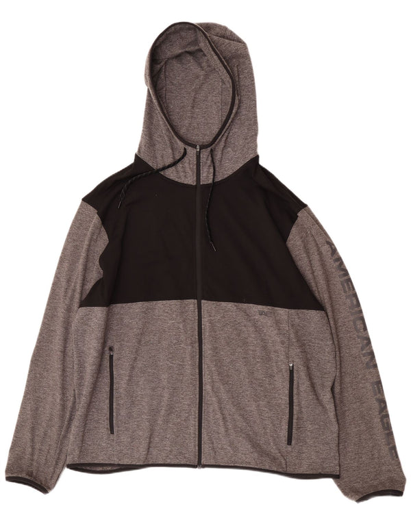 American Eagle Suéter con capucha y cremallera gráfica para hombre 2XL Gris Colorblock