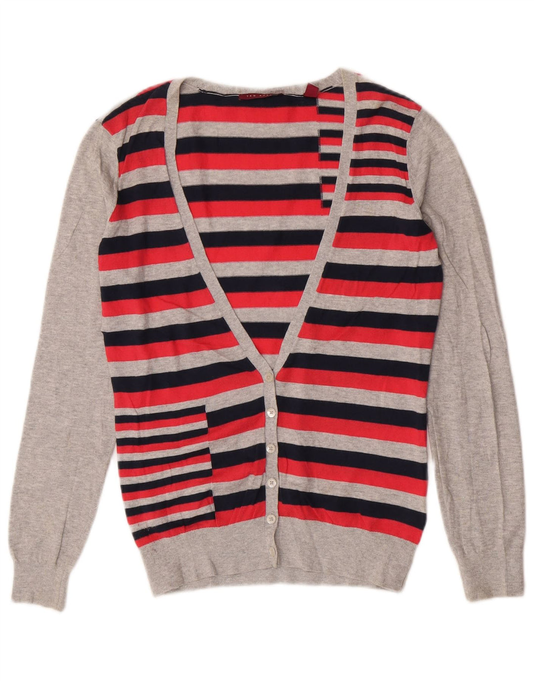 Ted Baker - Cárdigan para mujer, talla 2, algodón a rayas rojas pequeñas