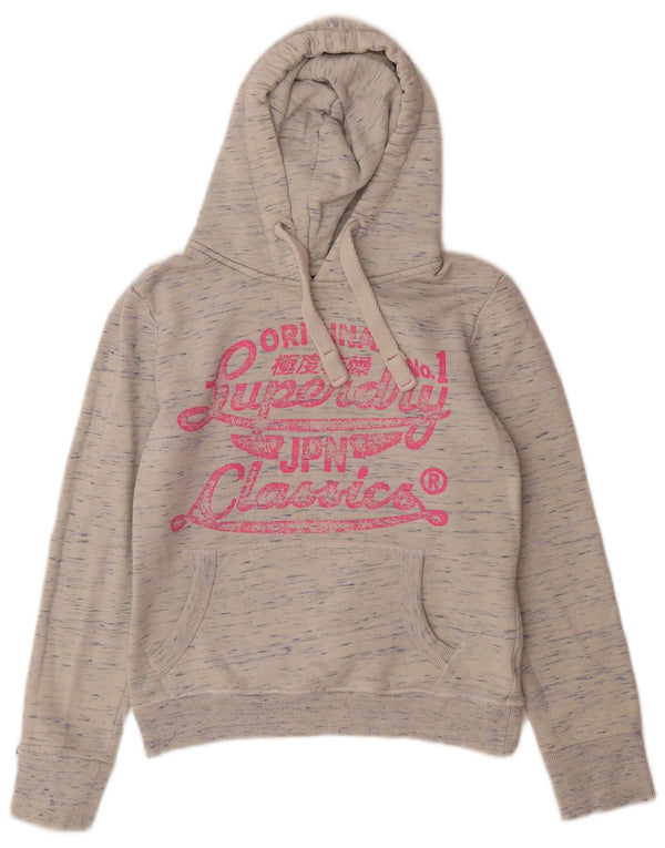 Superdry Jersey con capucha gráfica para mujer Reino Unido 40 Pequeño algodón moteado gris