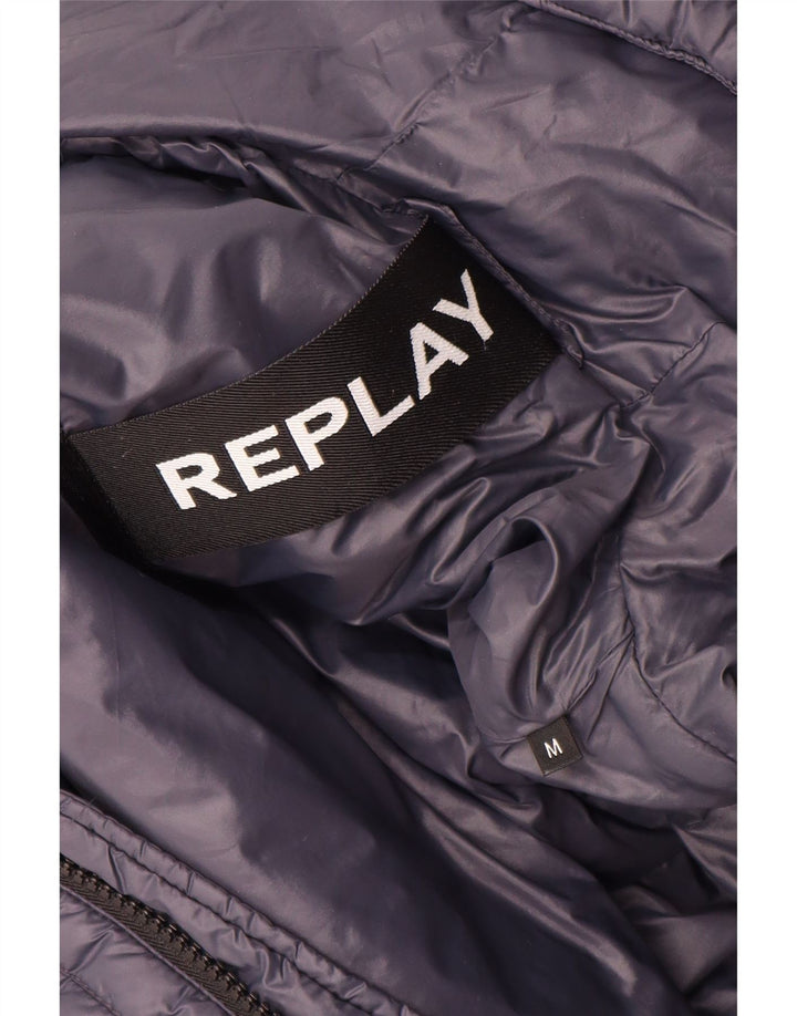 Replay Chaqueta acolchada con capucha para mujer UK 40 Mediana Azul marino Poliamida