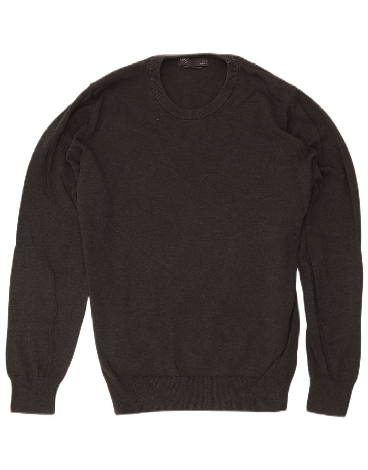 Marks & Spencer - Jersey de cuello redondo para hombre, talla grande, algodón gris