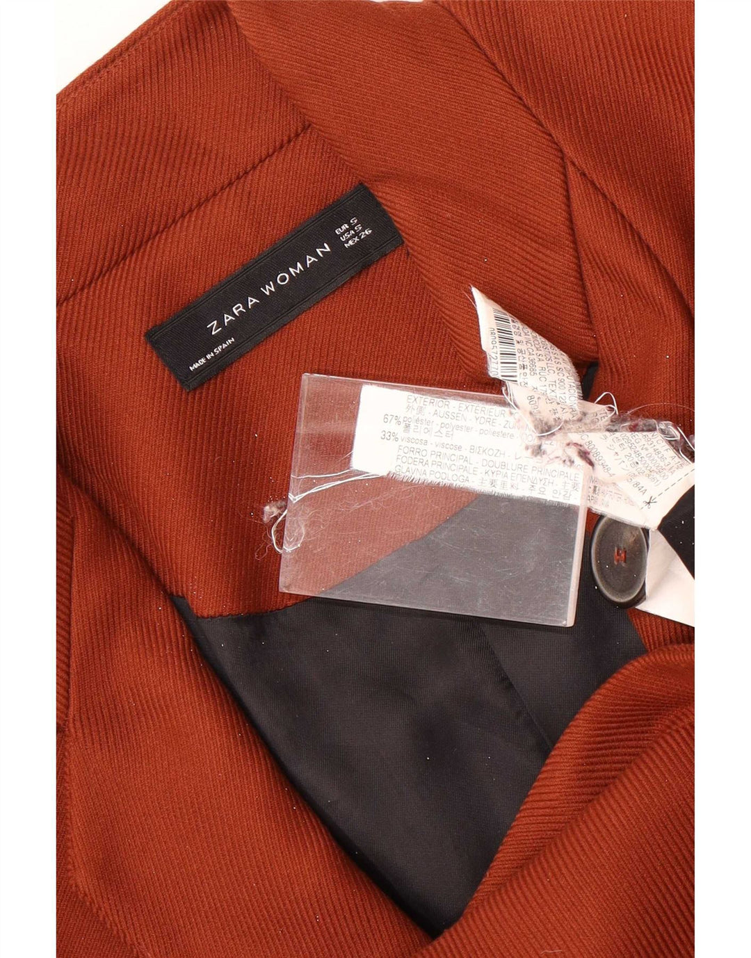Zara Mujer Abrigo UK 10 Pequeño Marrón Poliéster