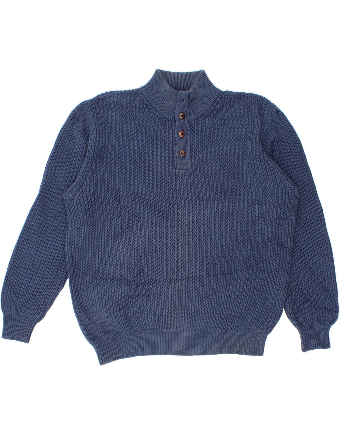 L.L.BEAN Jersey con cuello y botones para hombre de algodón azul medio
