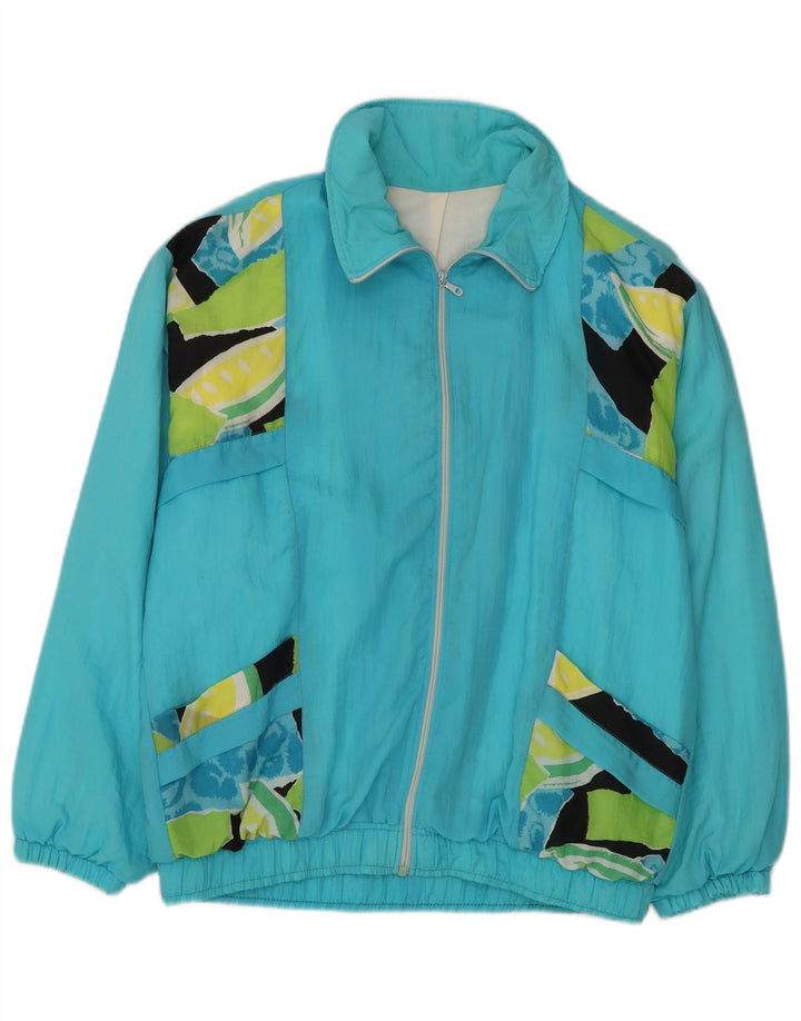 Vintage hombres chándal chaqueta superior XL turquesa colorblock rayón