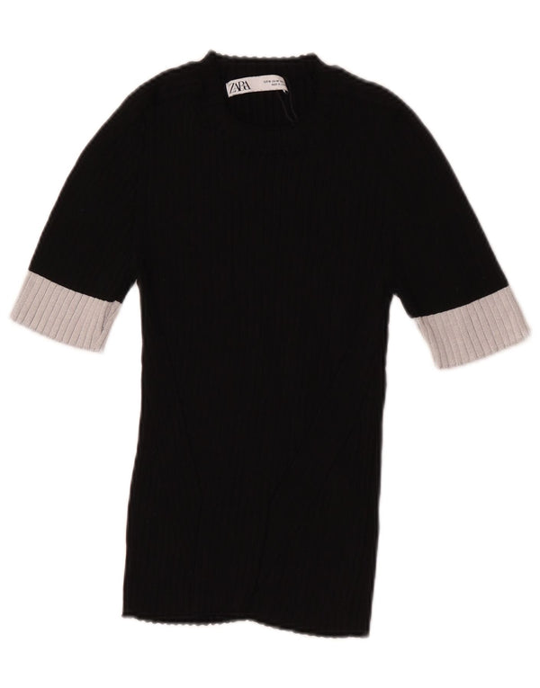 Zara Mujer Crop Turtle Neck Jumper Sweater UK 12 Medium Black Colourblock