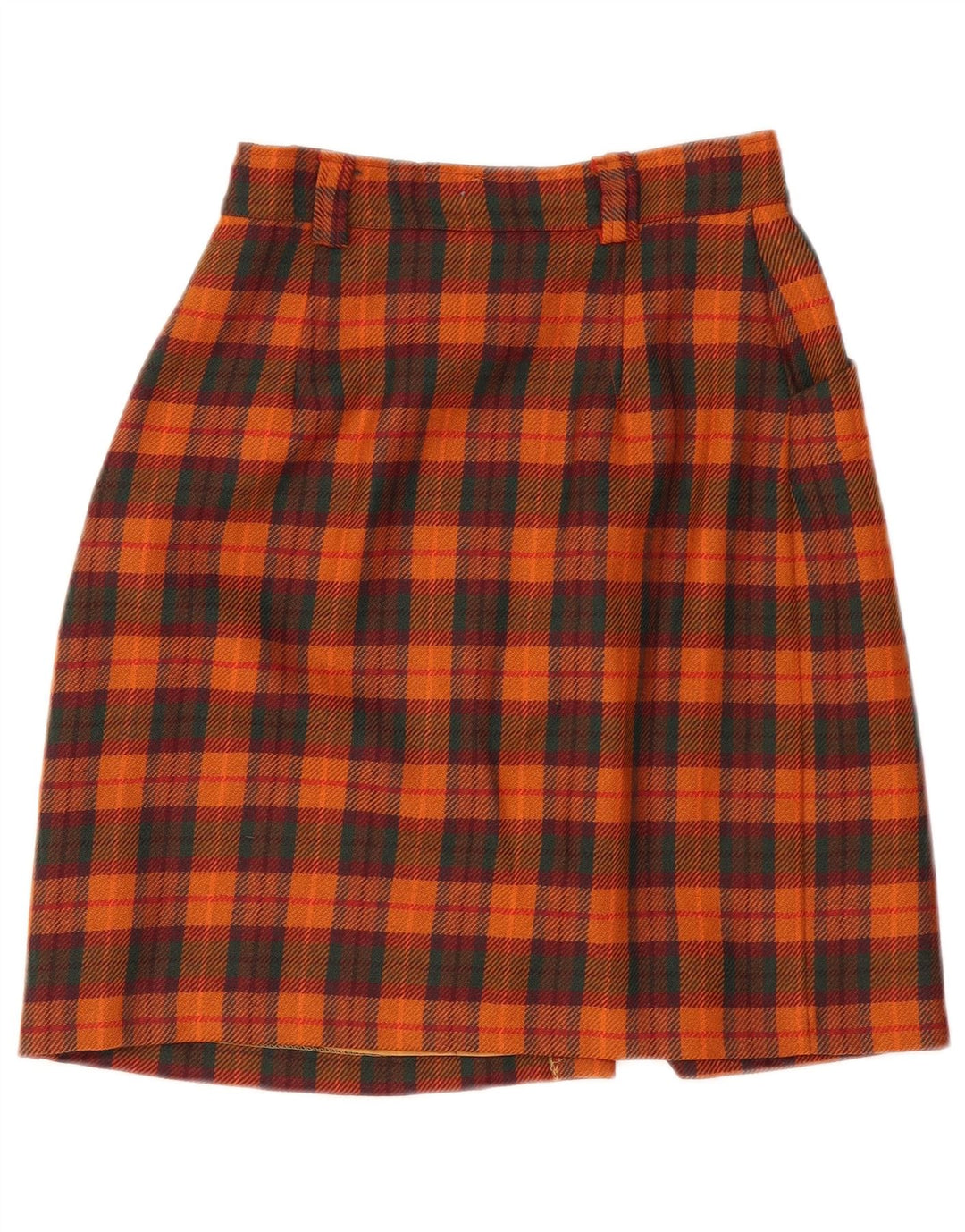 Falda envolvente vintage para mujer IT 42 Mediana W28 Lana a cuadros naranja
