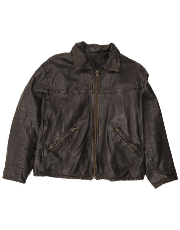 Chaqueta de cuero vintage para hombre Reino Unido 42 XL cuero negro