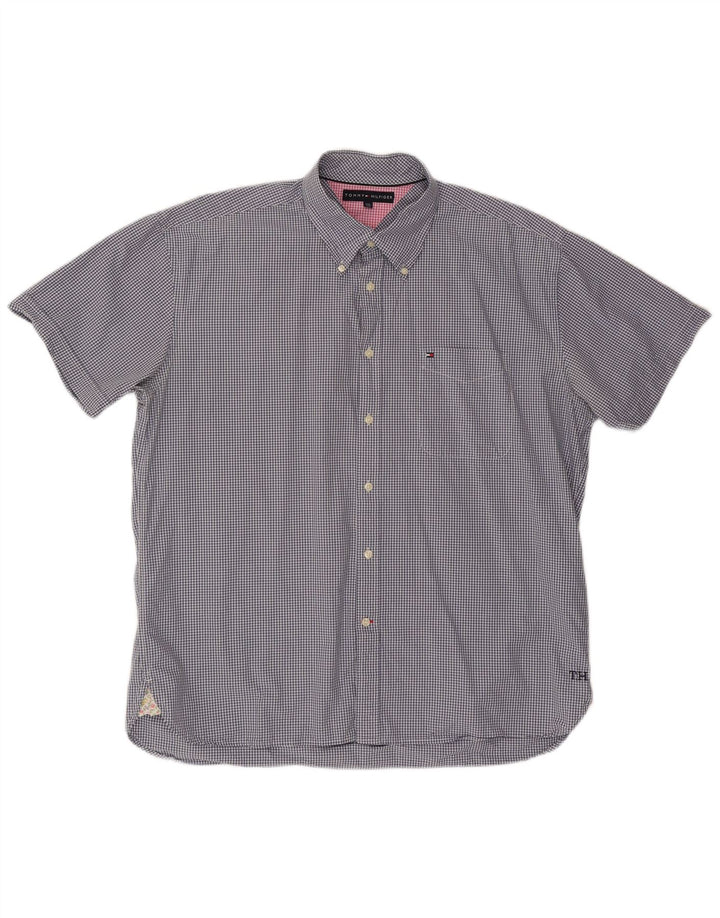 TOMMY HILFIGER Camisa de manga corta para hombre 2XL Algodón a cuadros azul