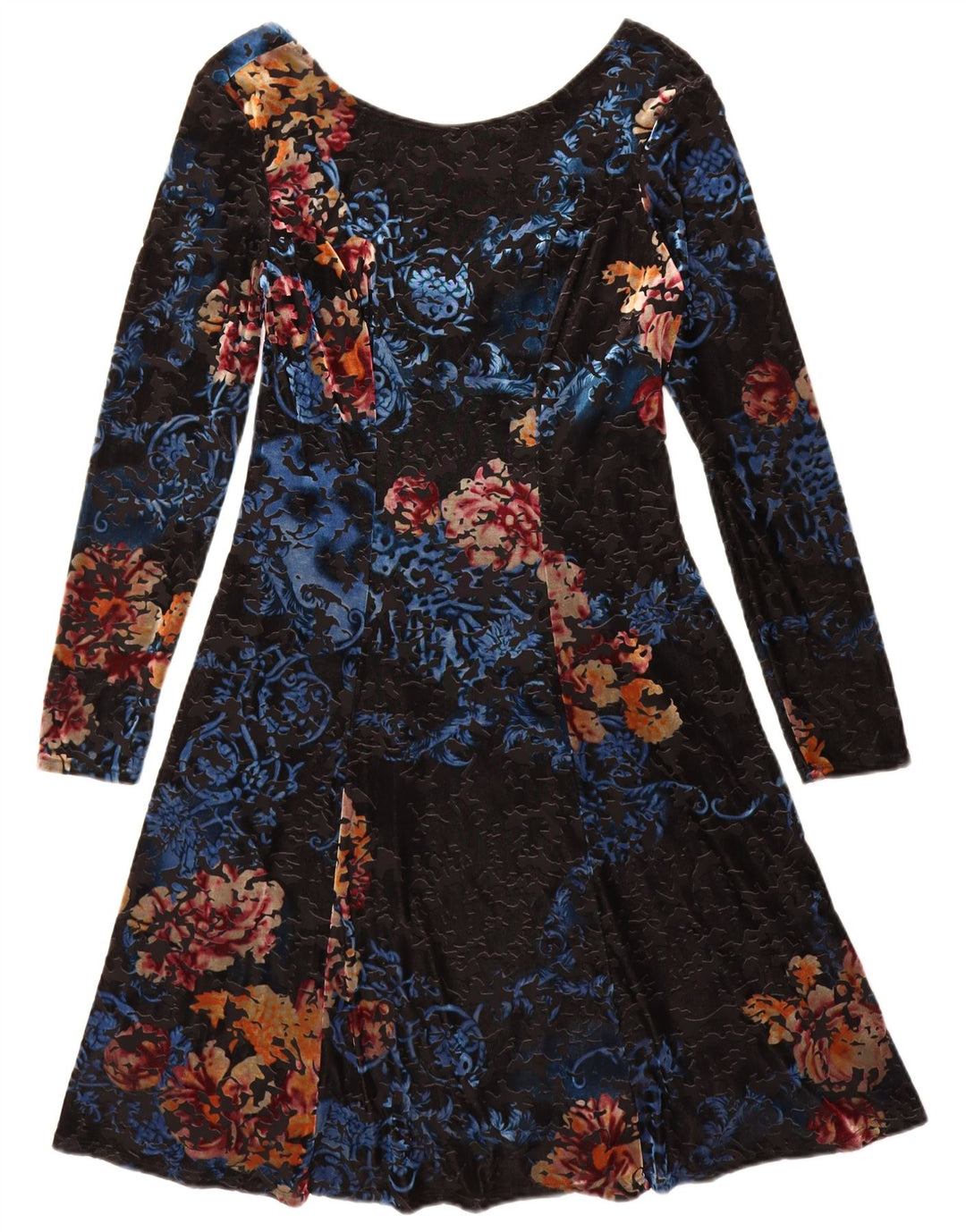 Monsoon Vestido acampanado de manga larga para mujer UK 40 Mediano Poliéster floral negro