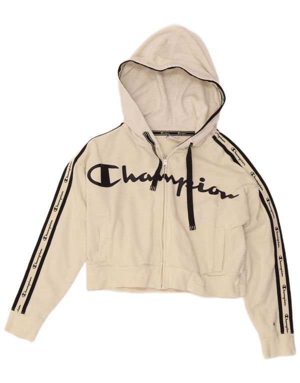 Champion Sudadera con capucha y cremallera gráfica para mujer Reino Unido 40 Mediano Blanco