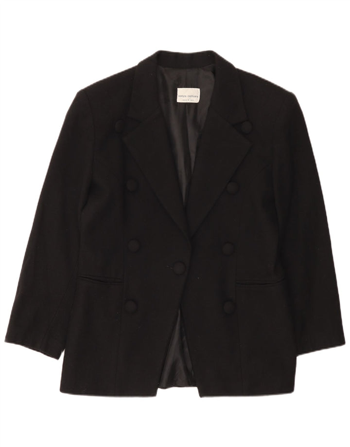 Vintage mujer 1 botón Blazer chaqueta Reino Unido 14 lana negra mediana