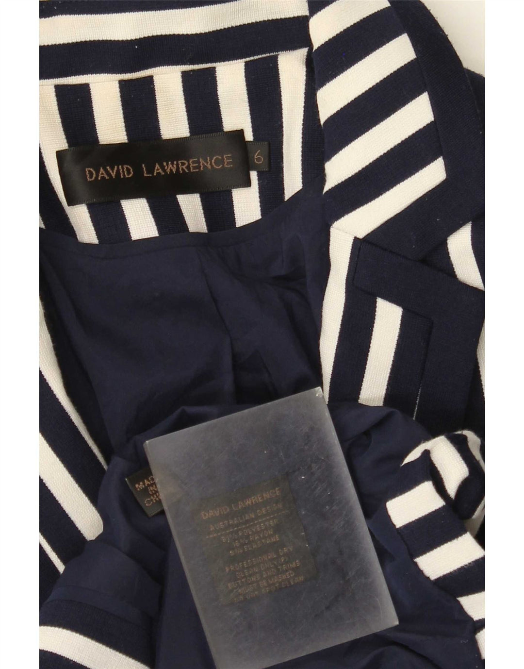 David Lawrence Chaqueta corta para mujer US 6 Mediana Azul Marino Rayas
