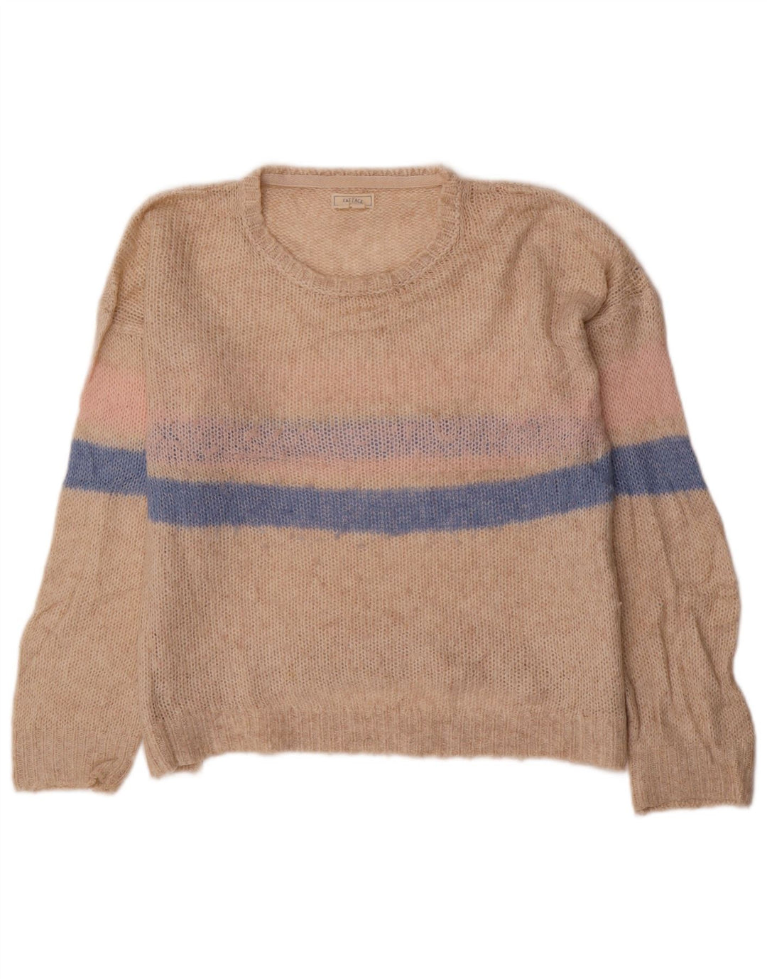 FAT FACE Suéter tipo jersey con cuello barco para mujer, talla 40, talla M, color beige a rayas