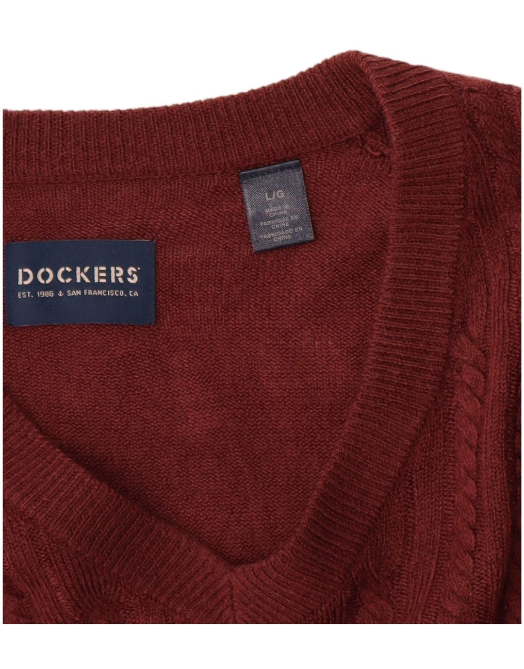 Dockers Jersey con Cuello en V para Hombre, Grande, Acrílico Granate
