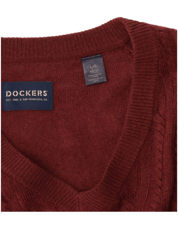 Dockers Jersey con Cuello en V para Hombre, Grande, Acrílico Granate