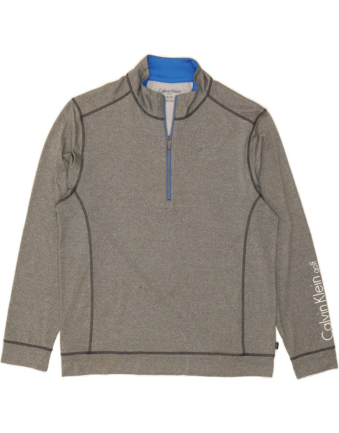 CALVIN KLEIN Mens Graphic Zip Neck Sweatshirt Jumper XL Grey Polyester Vintage Calvin Klein and Second-Hand Calvin Klein from Messina Hembry 