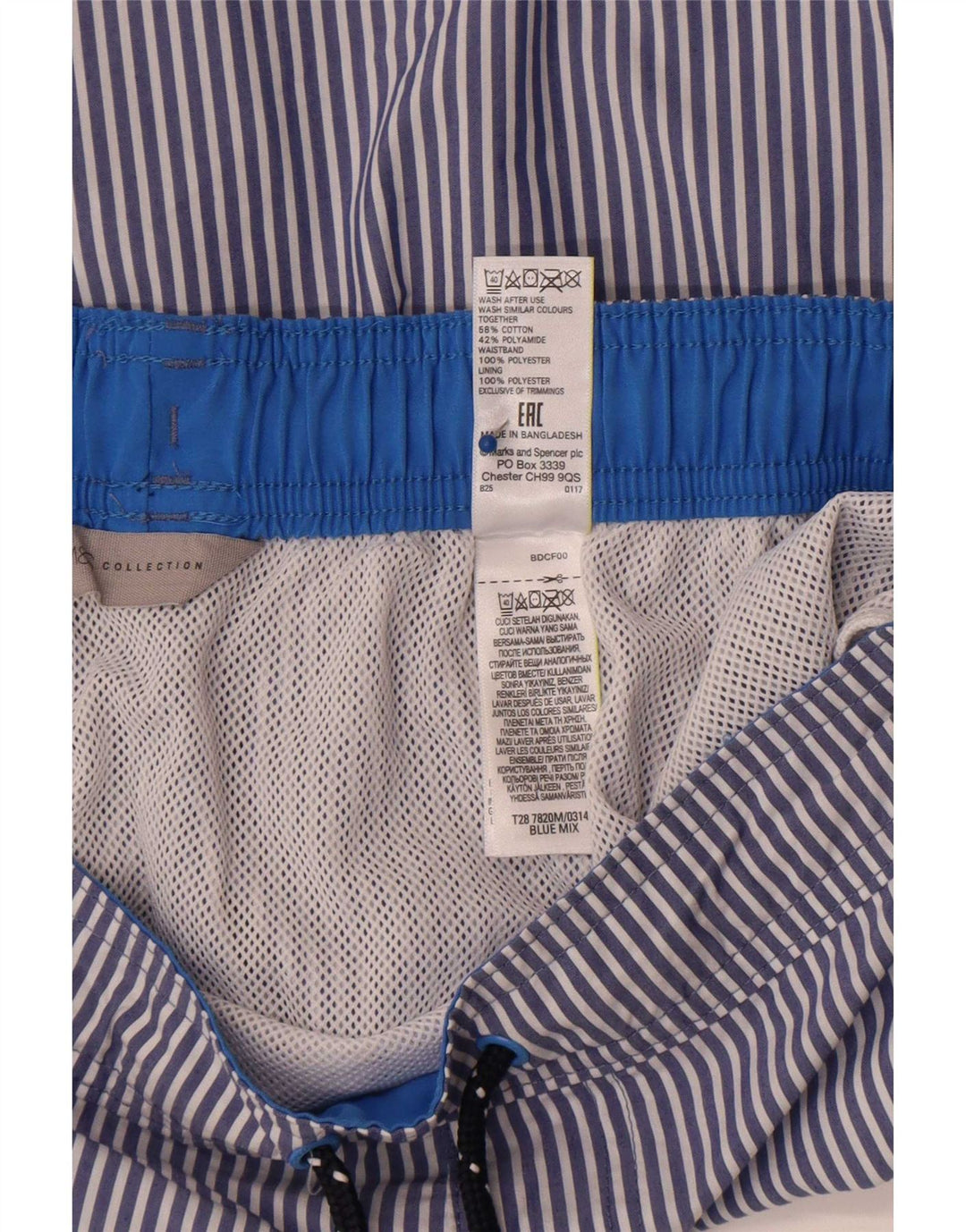 Marks & Spencer Bañador para hombre de algodón a rayas azules grandes