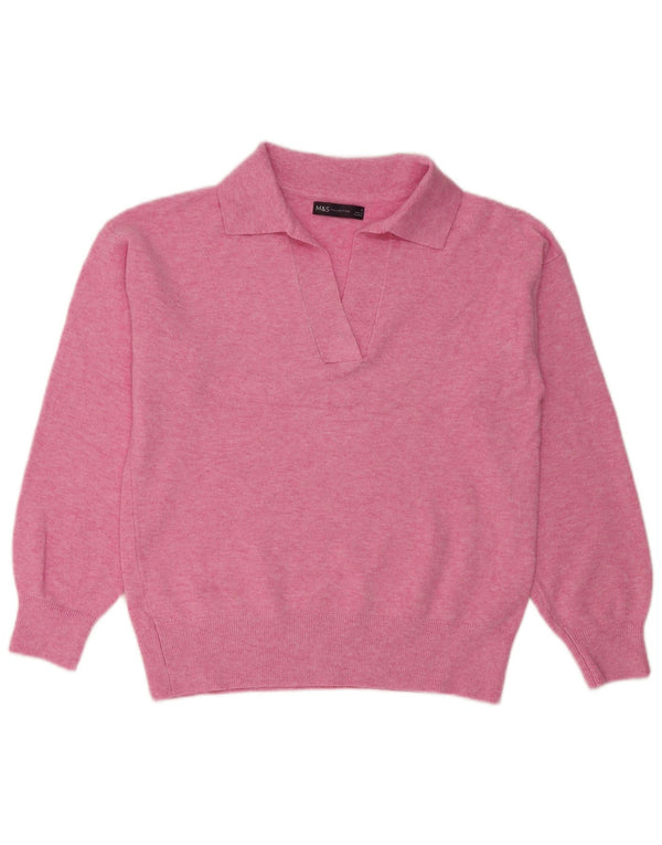 Marks & Spencer Suéter de gran tamaño con cuello tipo polo para mujer UK 10 Small Pink