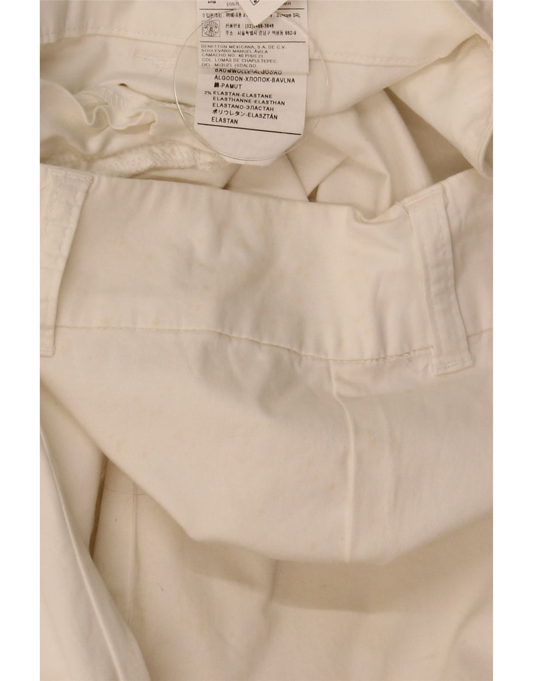 Pantalón Capri Mujer Benetton IT 44 Medium W31 L22 Algodón Blanco