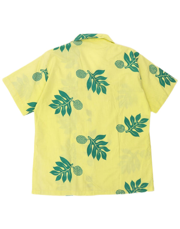 Vintage hombres camisa de manga corta medio amarillo floral