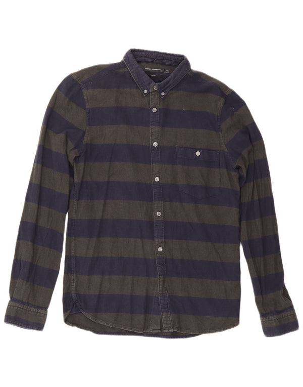 Camisa de franela entallada para hombre de French Connection, talla pequeña, de algodón a rayas en azul marino