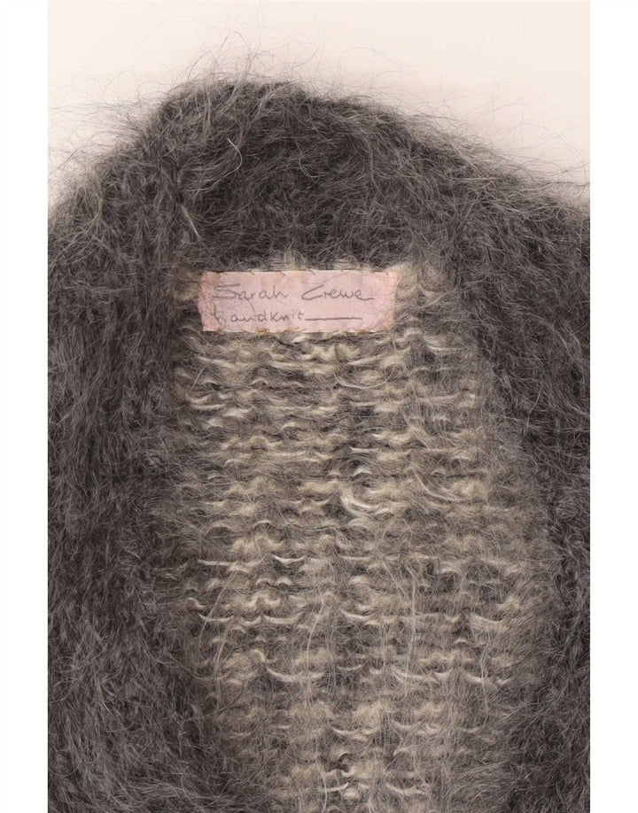 Vintage mujer Cardigan suéter Reino Unido 12 gris medio Houndstooth Mohair