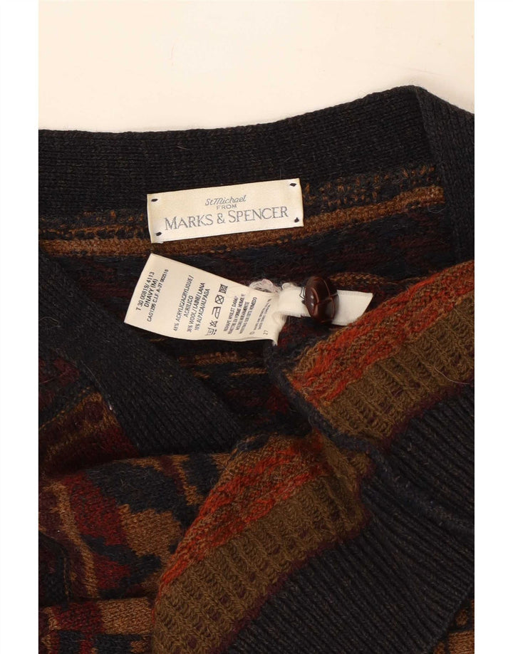 Marks & Spencer Suéter tipo cárdigan St. Michael para hombre, color marrón medio, geométrico