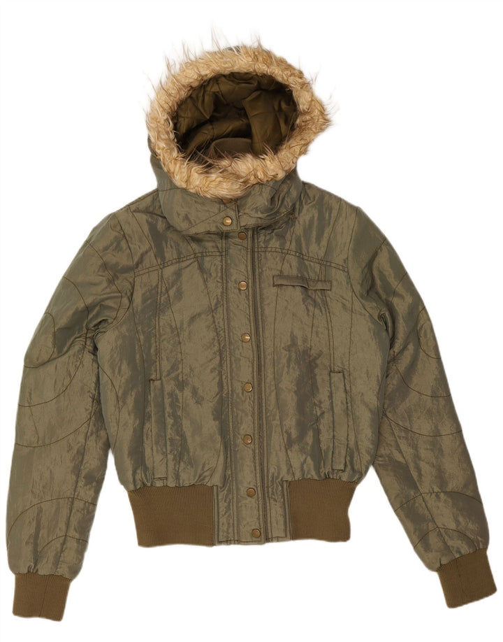 Calliope Chaqueta acolchada con capucha para mujer UK 46 Large Khaki Nylon