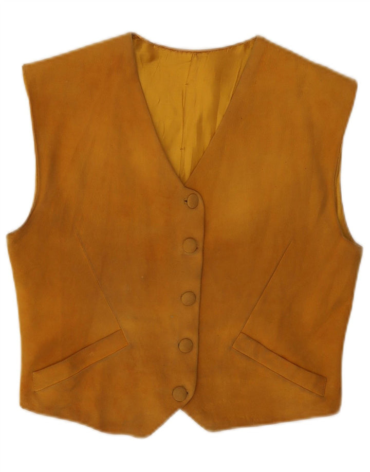 Vintage mujer ante chaleco Reino Unido 8 pequeño beige