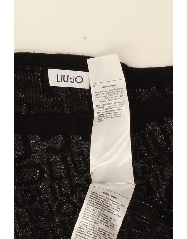 Liu Jo Mujer Gráfico Barco Cuello Jersey Suéter UK 10 Small Negro