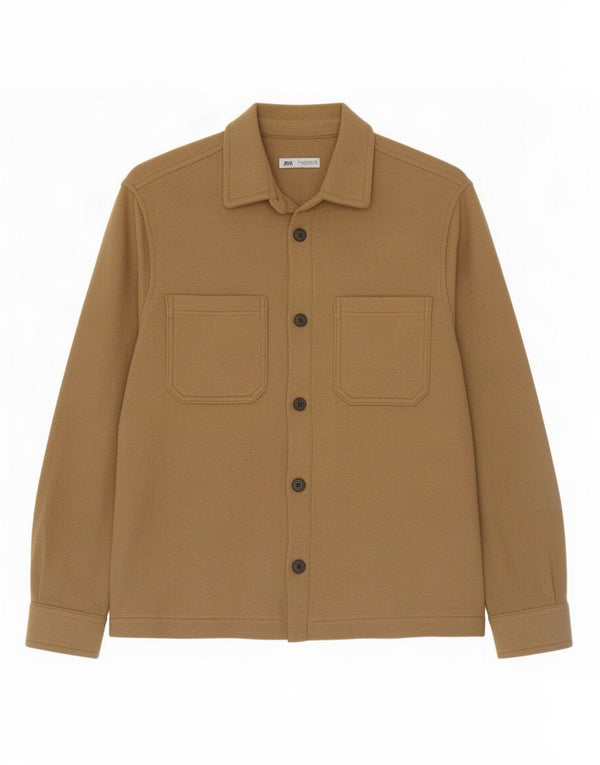 Zara Hombre Camisa Sobrecamisa Grande Poliéster Beige